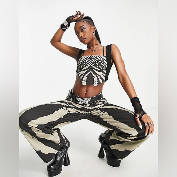 THE KRIPT v waist baggy jeans in abstract zebra - part of a set - Picture 4 of 10